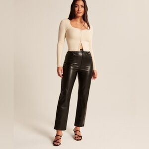 Abercrombie & Fitch Black Vegan Leather Ultra High Rise The Straight Ankle Pant